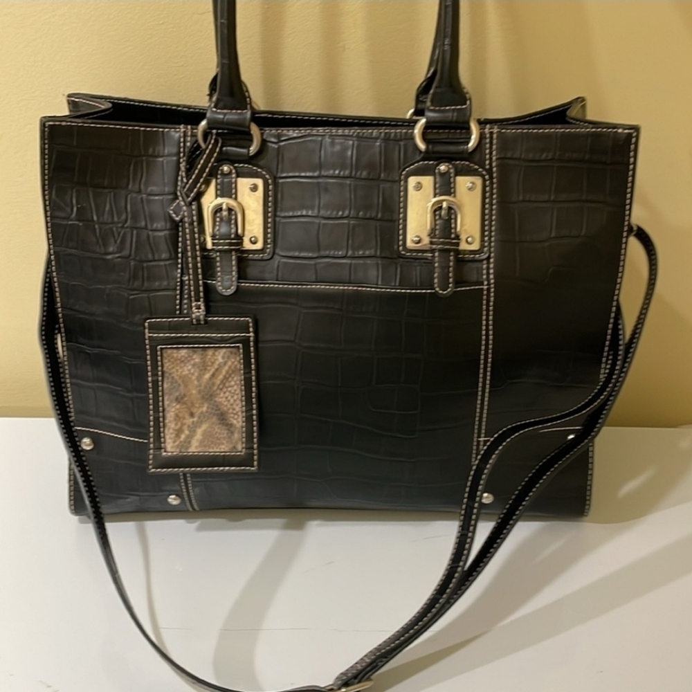 Elegant Black Croc-Embossed Laptop Bag